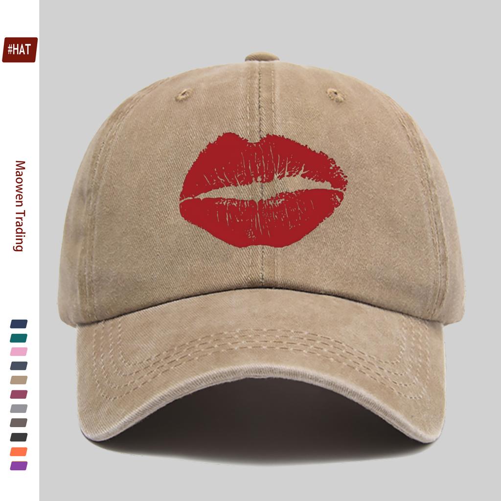 Pc Beautiful Red Lip Print Pattern Baseball Cap Fashionable Decorative Sun Hat for Casual Lovers Trucker Papa Hat Comfortabl
