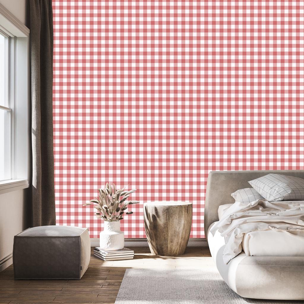 Wallpaper Fabric Pattern Coral, White and Red 50x1000