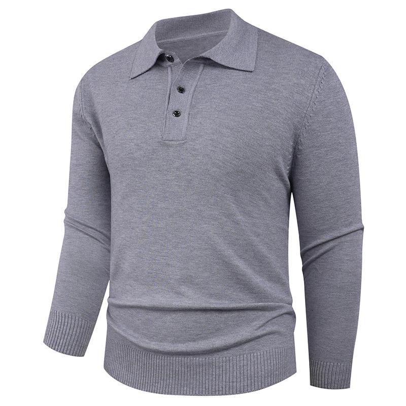 Pletený svetr přes hlavu s klopou, ležérní a všestranný svetr s dlouhým rukávem