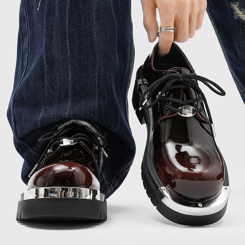 

Retro platform 2025 shoes Derby shoes polished big head heightening leather shoes men s tooling shoes commuter casual new models 46 коричневый