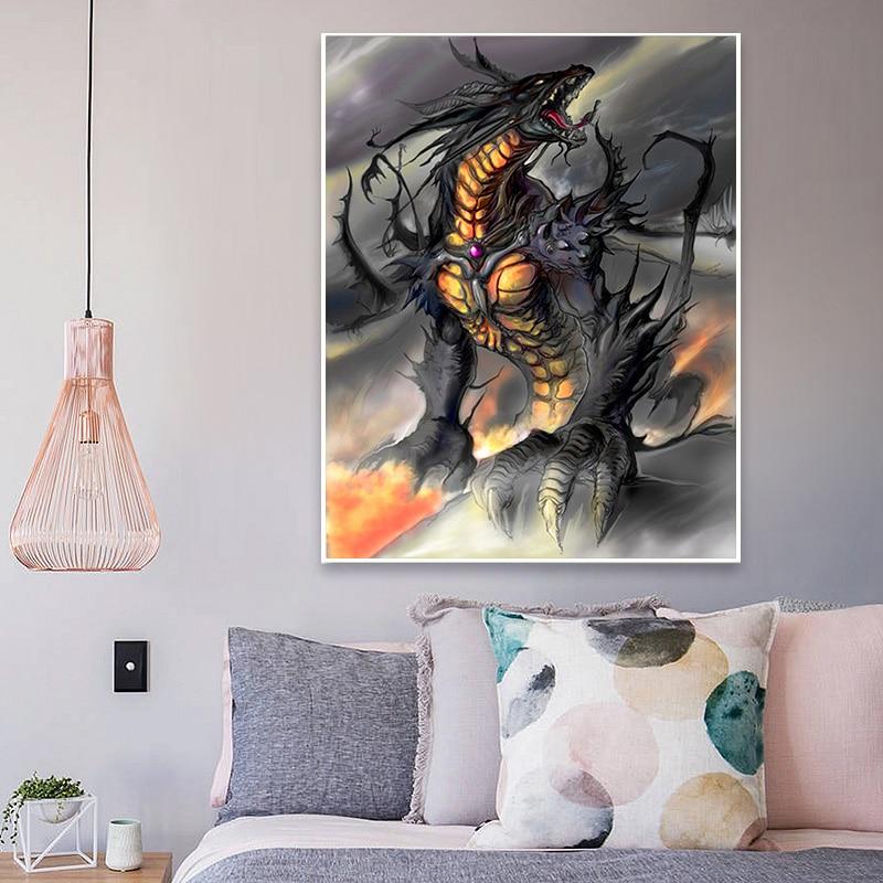 DIY Diamond Painting Needlework Black Dragons 5D Full Diamond Embroidery Cross Stitch Rhinestone Home Paint