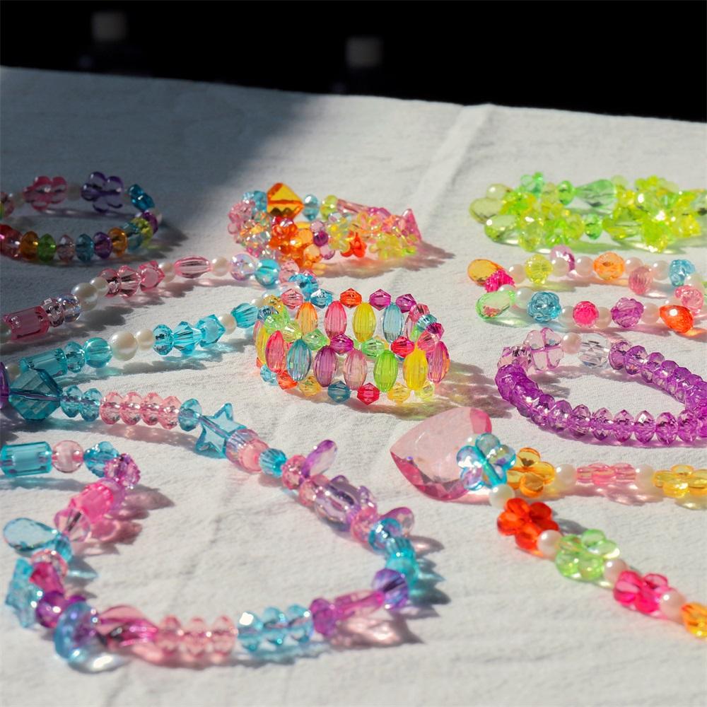1Set Colorful Acrylic Loose Spacer Beads Crafts for DIY Cute Friendship Bracelet Necklace Jewelry Making Accessories Kits