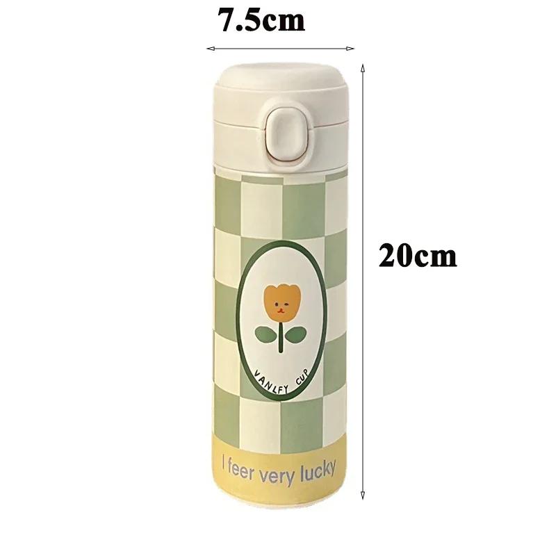 Stainless Steel Insulated Cup Cute Cartoon Flowers Korean Version Tulip Thermos Cup with Lid Portable Simple Water Drink Bottle