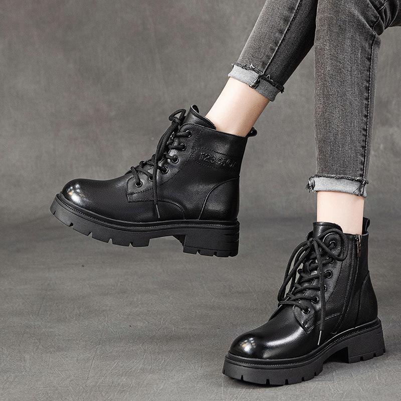 First Layer Cowhide Martin Boots Women's Autumn and Winter 2025 New Retro Lace-up Leather Versatile Rubber Short Boots Women's Boots