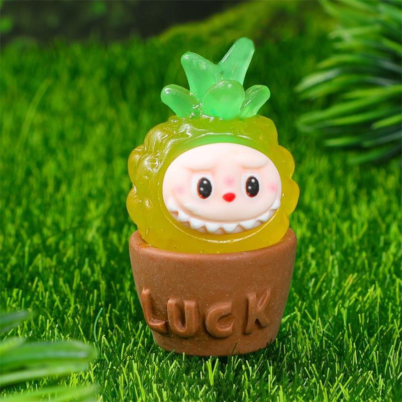 3Pcs/Bag Cartoon Cute Labubu Potted Plants Luminous Ornaments Mini Doll Diy Accessories Car Home Decoration Dollhouse Toys Gifts