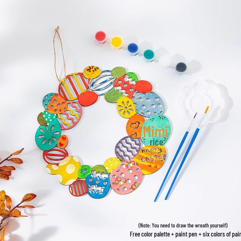 Handbemalte Ostereier-Anhänger aus Holz zur Kindergartendekoration.