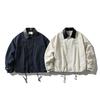 QIYOU 2026 Men's Japanese Retro Color Block Drawstring Lapel Casual Jacket