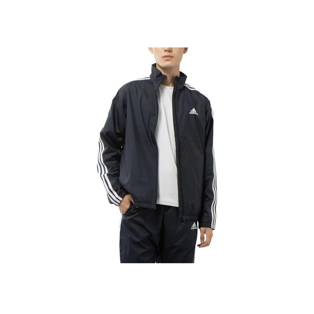 Adidas Logo Three Stripes Zip-Up Stand Collar Jacket Retro Sports Jacket Men Jacket Dark-Blue IK7336