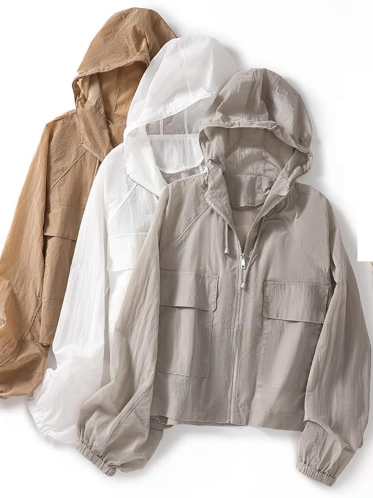 QUNCHAORI Rash Sun UV Short Puff UV Oversized Women's Guard, Protection, Protection, Hooded, Swimsuit, Cardigan, Length, See-Through, Sleeves,