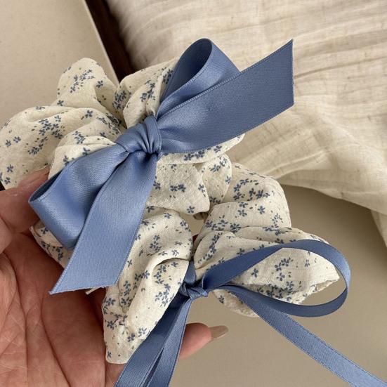 Hair Rope Fluffy Hair Volume Booster Widened Pleated Design Satin Bow Ribbon Hair Tie Pastoral Style Hair Accessory