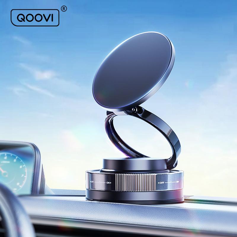 QOOVI Magnetic Car Phone Holder Dashboard Cellphone Foldable Stand Magnet 360°Rotating GPS Mount for iPhone 16 15 Xiaomi Samsung