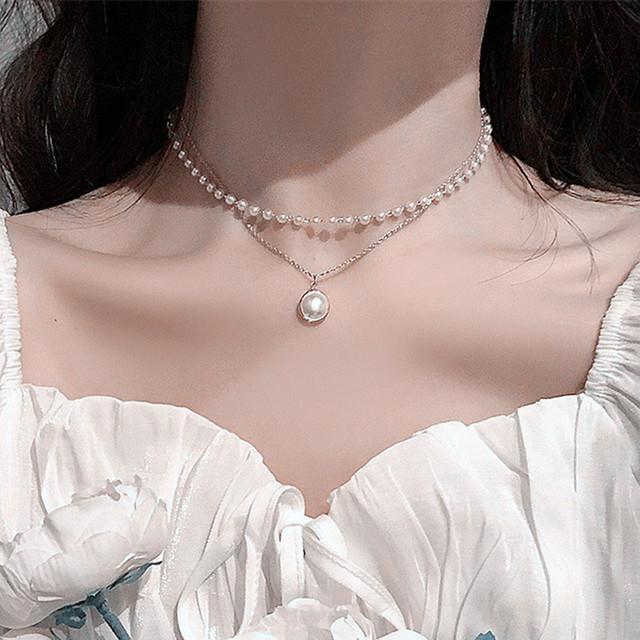 Fashion Chain Pearl Necklace for Women Baroque Pearl Metal Charm Pendant Necklaces Choker Snake Chain Jewelry Gold Silver Color
