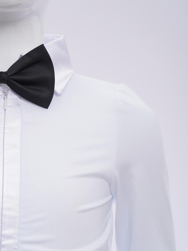 Boys Latin Dance Competition Leotard: Turn-Down Collar Long Sleeve Bodysuit with Bow Tie for Salsa Tango Performance Examination