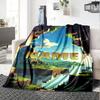 Pixel Landscape With Floating Islands And Sky View Cozy Customizable Blanket Personalized Text Comfortable Perfect For Sofa Couch Office Bed Picnics
