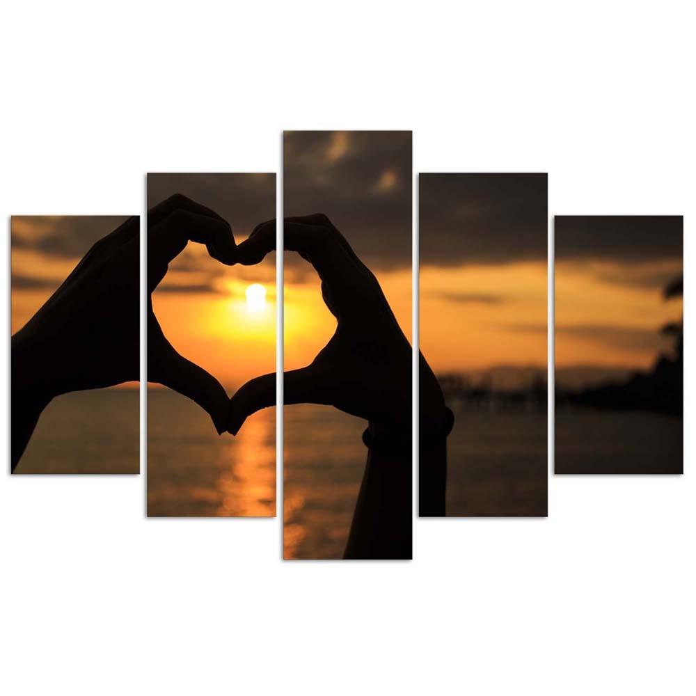 Five Piece Picture Canvas Print Hands Formed Into a Heart