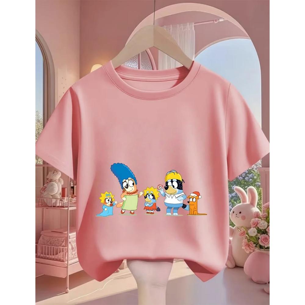 Cute Kawaii Children T Shirt Bluey Popular Print Summer Street Style Fashion Tops For Kids 3-14 Age