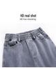 2026 Plus Size Women's Gray High Waist Straight-Leg Jeans with Elastic