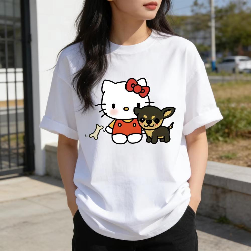 2026 Hello Kitty Tee soft cotton short sleeve crew neck cute print lightweight summer top for Women daily casual wear