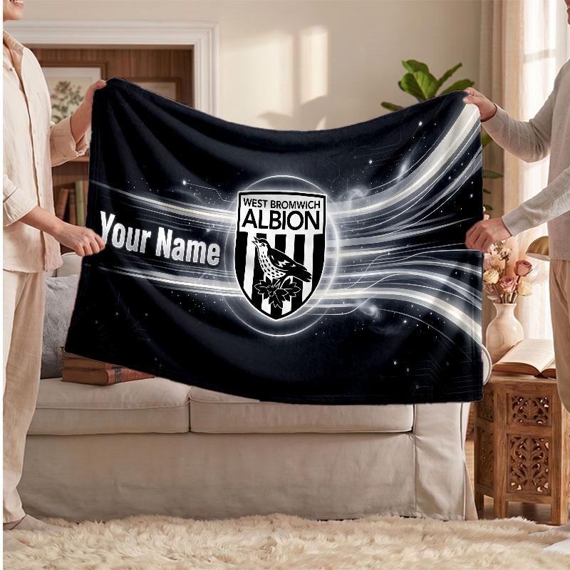 West Bromwich Albion Personalized Fleece Blanket With Football Logo, Custom Name Text Soft Warm Home Throw Blanket
