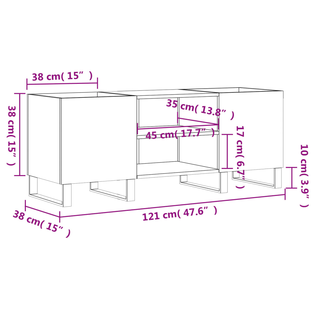 Record Cabinet White 121 x 38 x 48 cm Engineered Wood