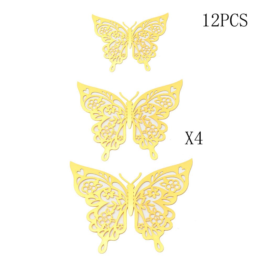 12Pcs Fashion 3D Hollow Butterfly Creative Wall Sticker Gold Butterfly Decorations for Butterfly Birthday Paper Butterfly