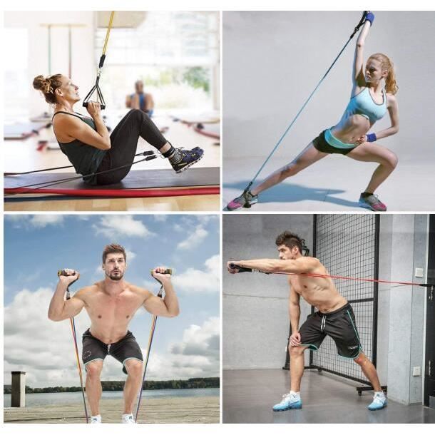 Bandes de Resistance Elastiques Musculation Set, Latex Fitness Exercice Bands Kit avec Ancre de Porte/Poignées/Sangle de Cheville po