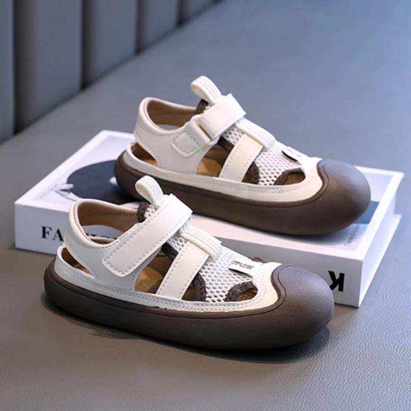 Kids Sandals for Girls Mesh Patchwork Summer Shoes for Boy 2024 New Children Causal Cut-outs Beach Sandals Fashion Non-slip Hot