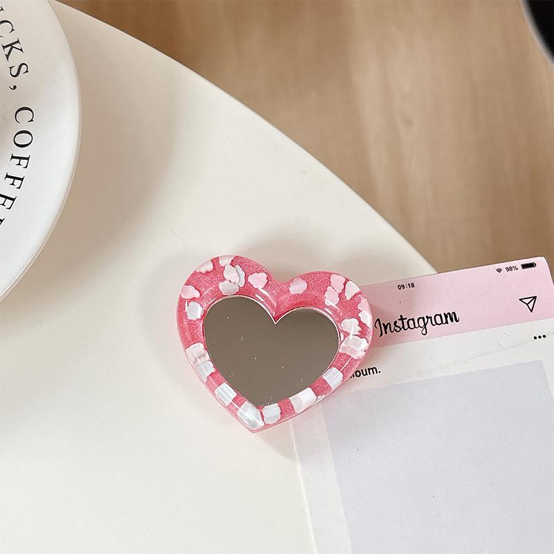 Korean-Style Desktop Phone Stand with Heart Mirror Decoration – Perfect for Watching Dramas