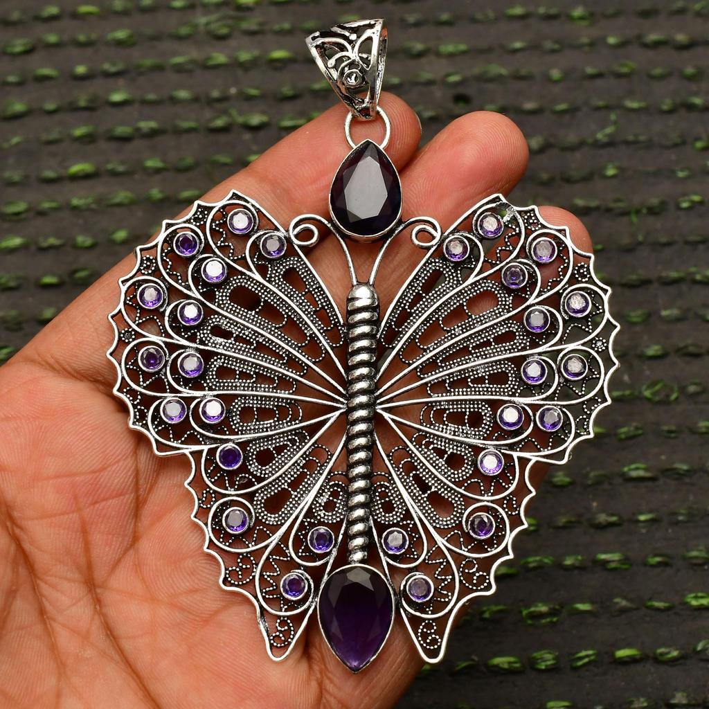Amethyst Gemstone Pendant : 925 Sterling Silver Handmade Jewelry Pendant