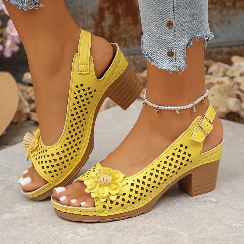 Fashion Women's Summer Sandals 2025 Classic Retro Single Shoes Comfortable High-Heeled Shoes Large Size Breathable Anti-Slip Lightweight