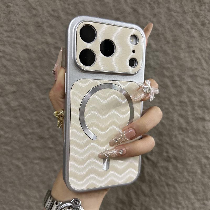 Drop-Proof Wave Pattern Magnetic iPhone Case with Lanyard Hole - Compatible with iPhone 11, 14, 15, 16 Pro Max, 17