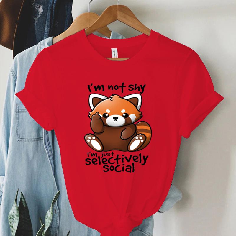 Print Trend Style TShirt Im Not Shy Im Just Selectively Social Womens Cute Panda Oversized T Shirt for Women Y2k Clothing