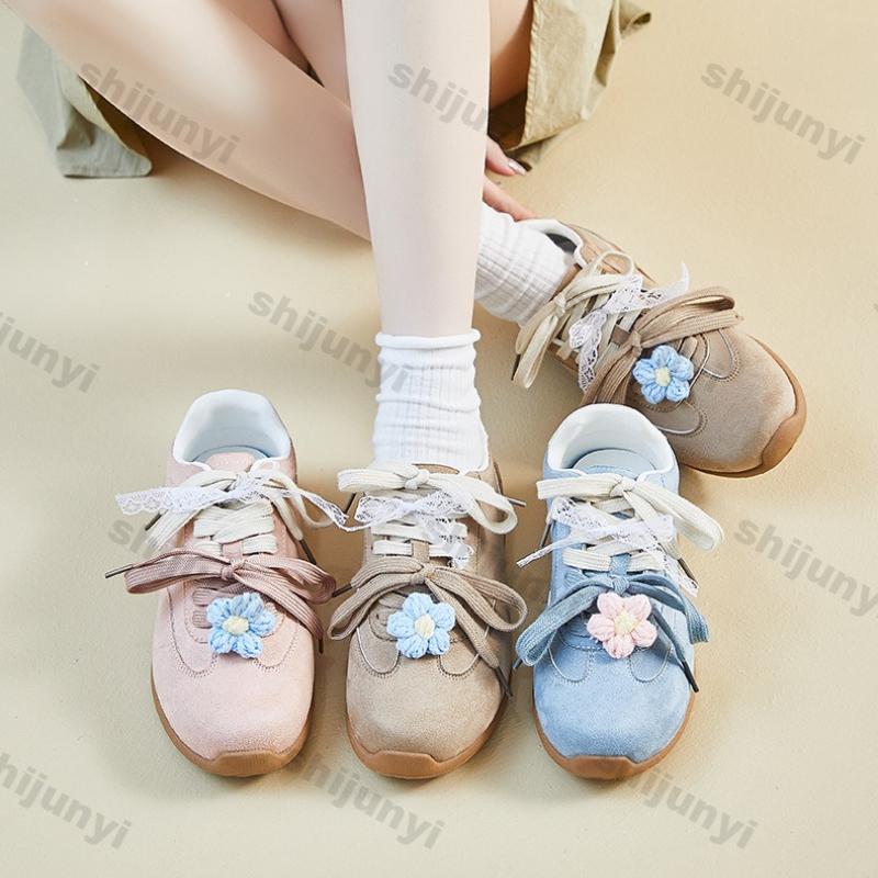 Fashion Women Shoes 2025 Spring New Fashion Breathable Non Slip Woman Sneakers Comfortable Lightweight Flower Lace Lace-up Casual Shoes