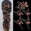 Headpiece Golden Wedding Hair Accessories Bridal Flower Wedding Hair Pins 5 PCS Pearl Hair Clips Jewelry with Rhinestone for Brides Bridesmaids Women