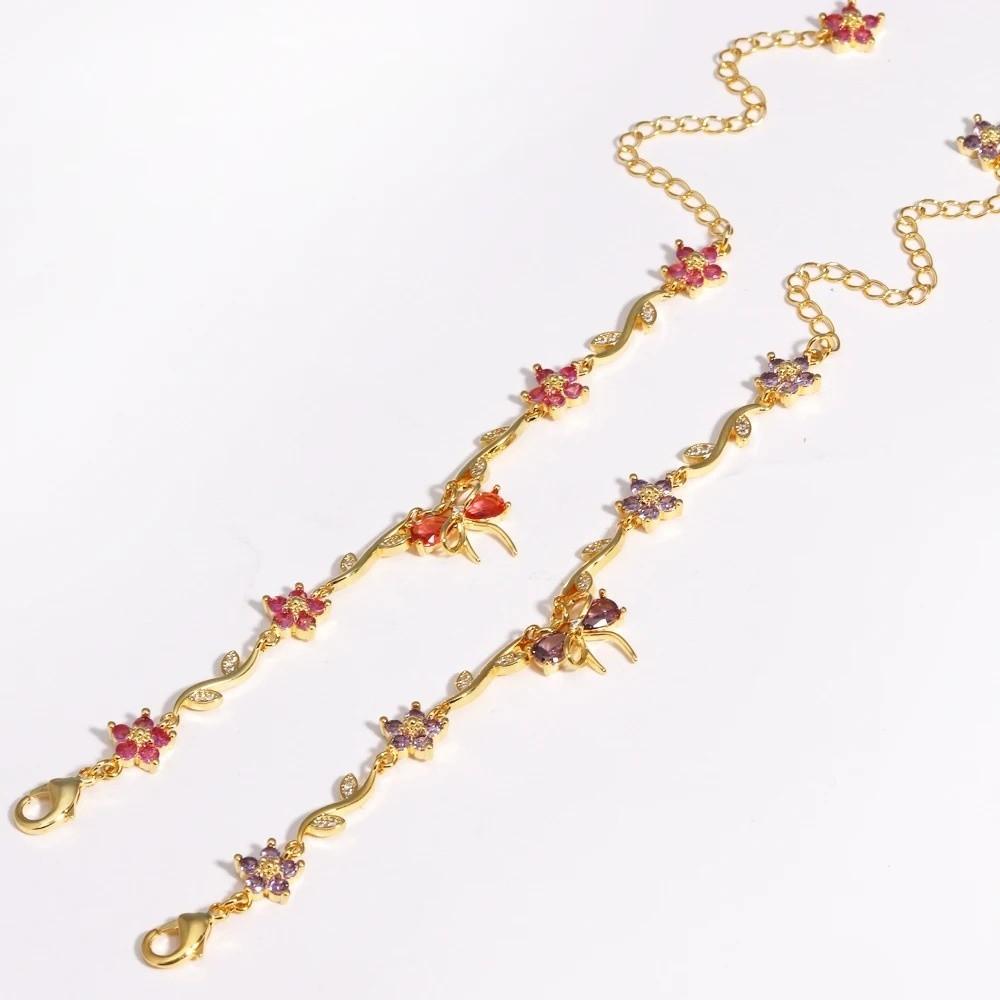 Elegant Y2K Flowers Bracelet Butterfly Bow Crystal Chain Bracelet Multicolor Adjustable Women's Bracelet Jewelry Gift