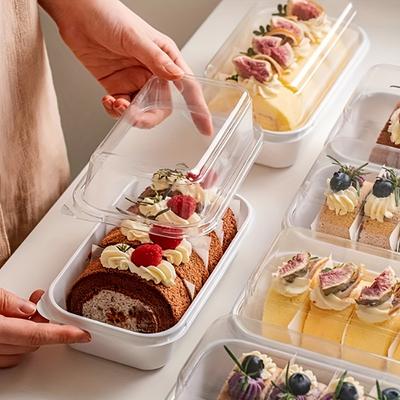 50 st Förpackningslåda för rulltårta, skuren halv rulle lång schweizerrullelåda, separatorpapper transparent förhöjd förpackningslåda, persikokrisplåda