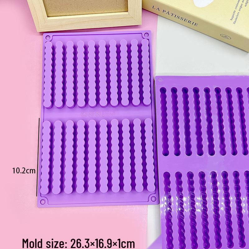 12-Cavity Braided Wavy Long Strip Gummy Mold, Crayon, Knife & Fork, Panda Mousse Pudding Mold