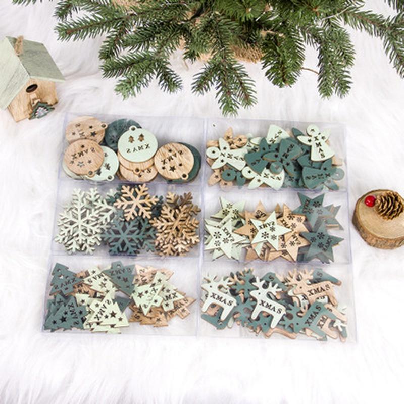 24pcs/set Wooden Christmas Tree Ornaments Snowflakes Stars Elk DIY Christmas Hanging Pendant