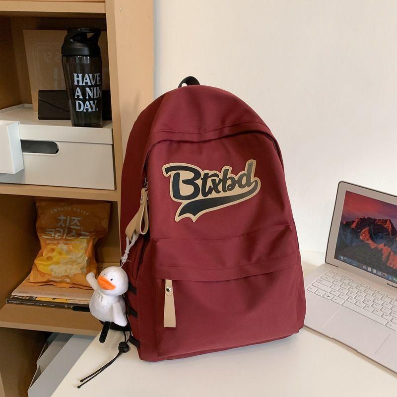 

Style Preppy Style Stain-Resistant Backpack Backpack Student Junior High School Girl Junior High School First High School Boy High School Student Red_no pendant