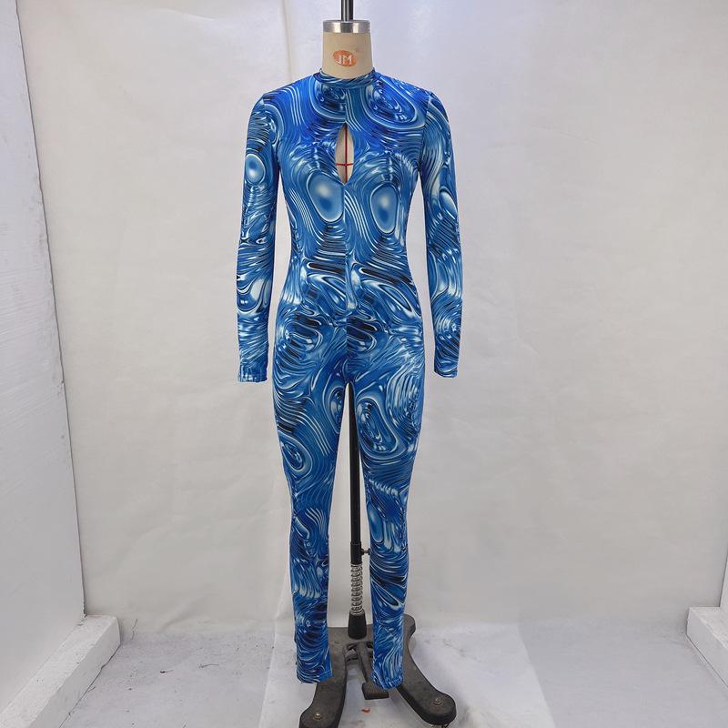 Women's 2024 Autumn/Winter Backless Long-Sleeve Jumpsuit with Chest Cutout