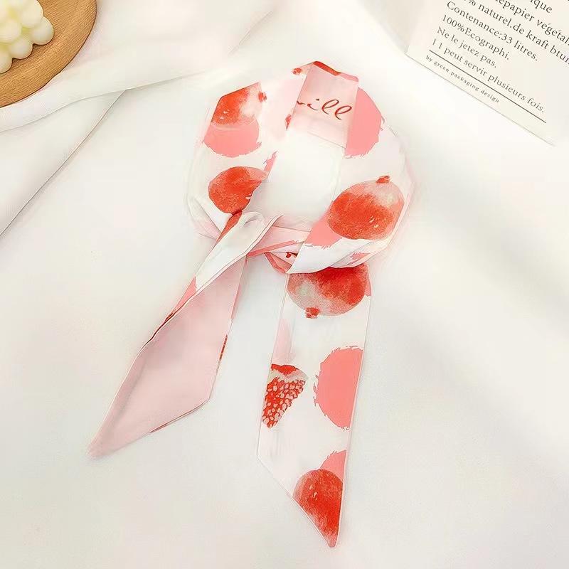 Small White And Tender Green Silk Scarf For Women, Thin Streamer, Headband, Hair Tie, Bag Decoration Long