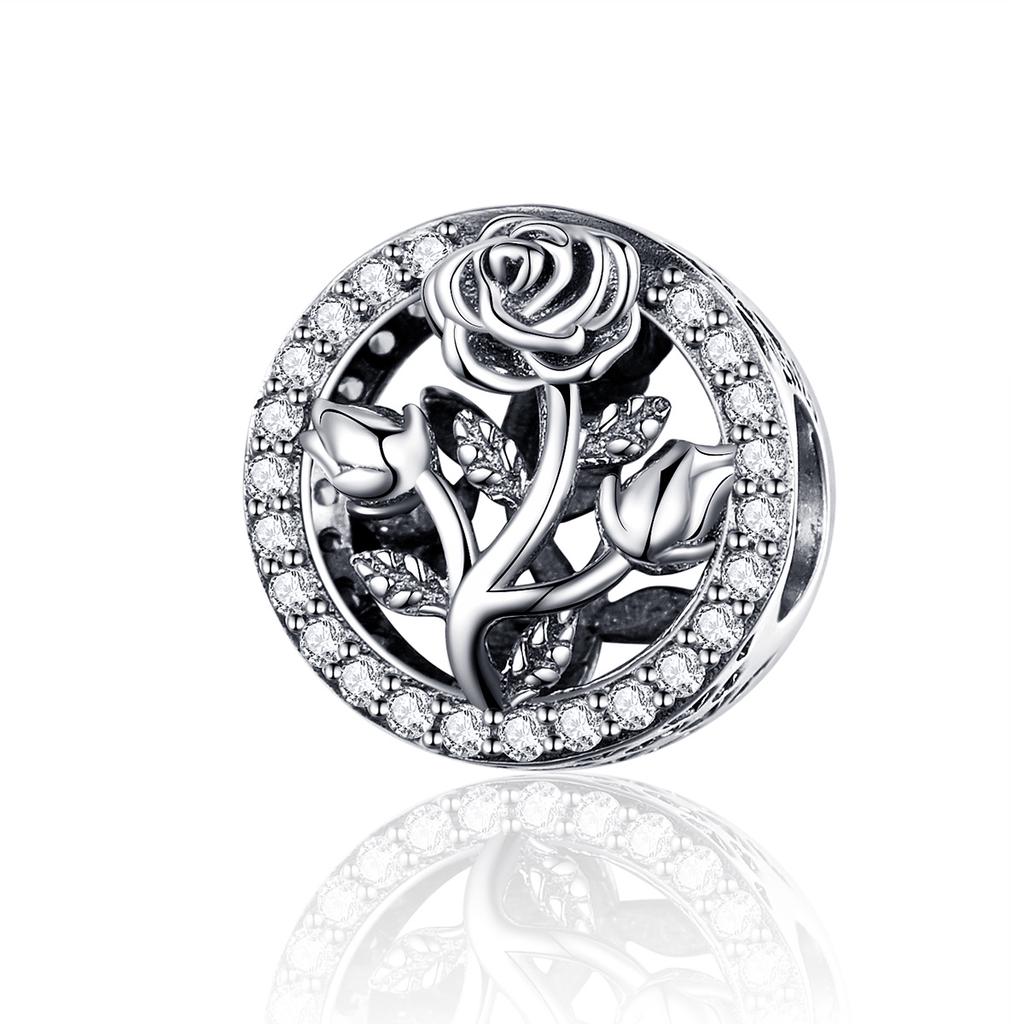Fashion Sterling Silver Jewelry Charms For Bracelet Fine Jewelry Making Zirconia Vintage Blooming Lotus Rose Pendant Charm Beads