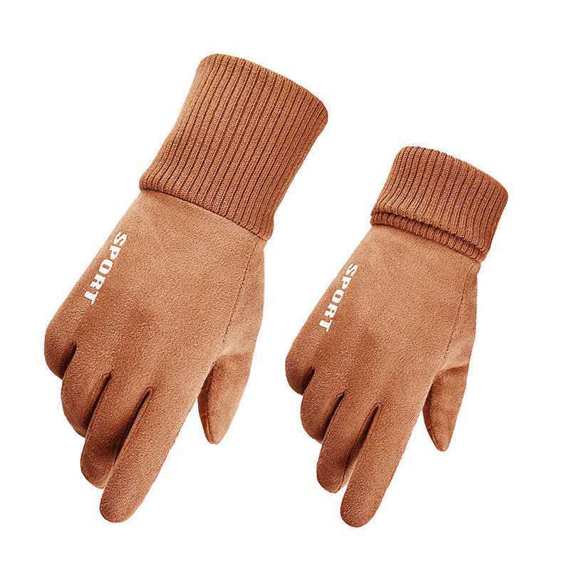Suede Gloves, Men's Autumn and Winter Outdoor Warmth Touch Screen Velvet Thin Cycling Motorcycle Cotton Gloves