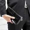 [Revetta] Crocodile Leather Long Wallet for Men, Genuine Leather, Black, Large Capacity, 40 Card Slots, Double Round Zipper, Silver, Single Piece Leat