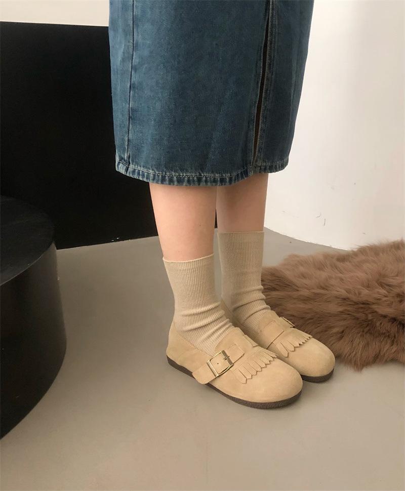 

Autumn tassel casual beard retro round head flat-soled beanie shoes genuine leather soft-soled women s shoes 39 абрикосовый