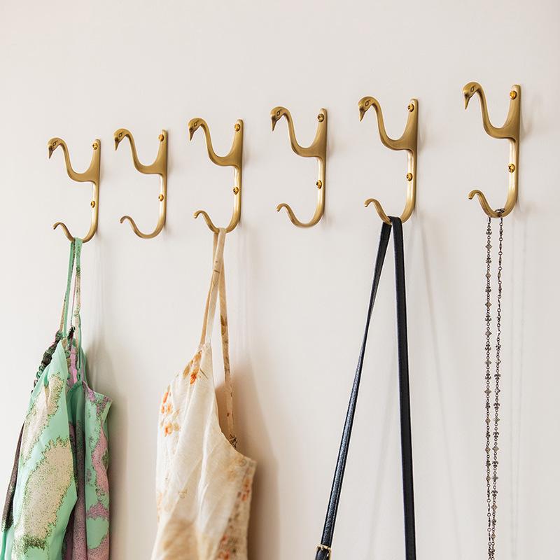 Creative Nordic Swan Brass Coat Hook for Bedroom or Entryway