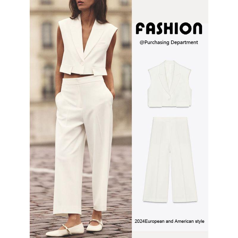 Za2025 Spring New Women clothes Sleeveless Vest Vest 2406539 High Waist Wide Leg Pants 2485539