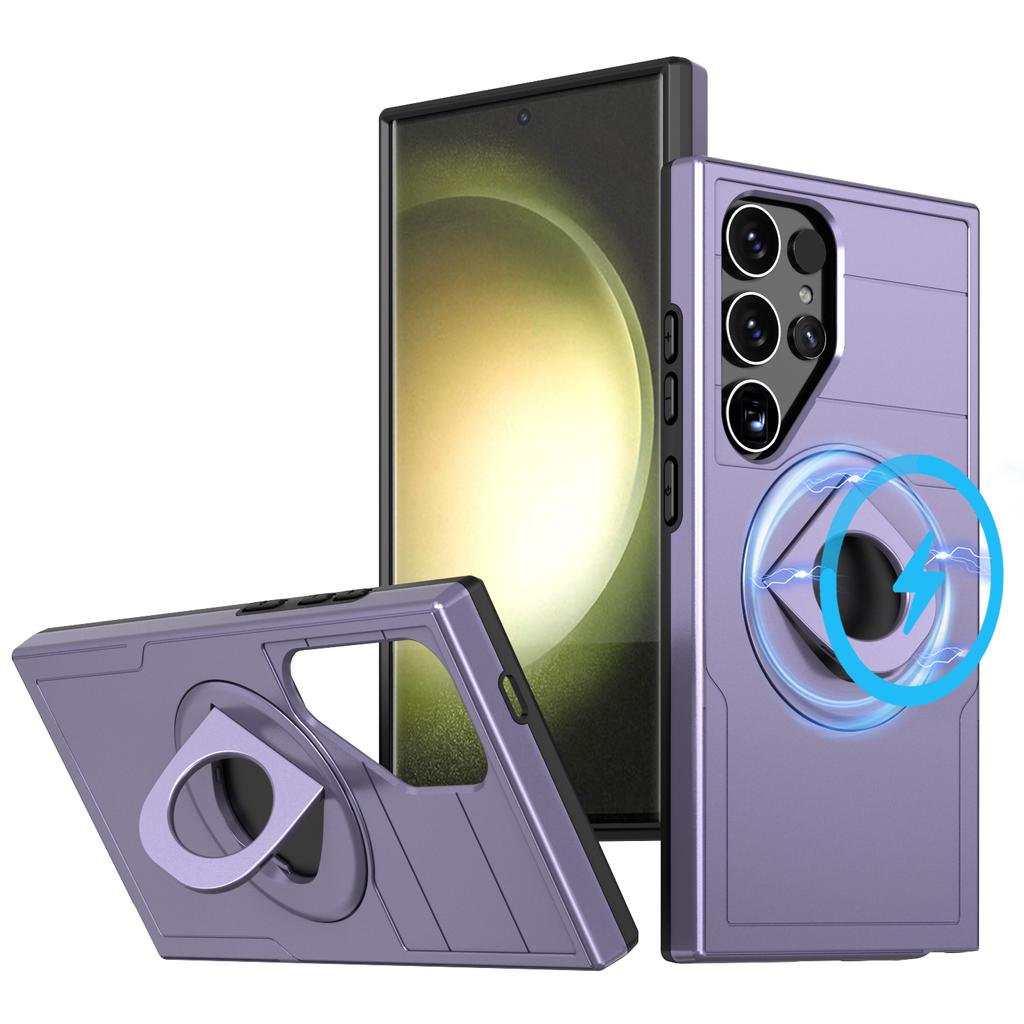For Samsung Galaxy S24 Ultra Magnetic Case Ring Kickstand PC+TPU Phone Cover
