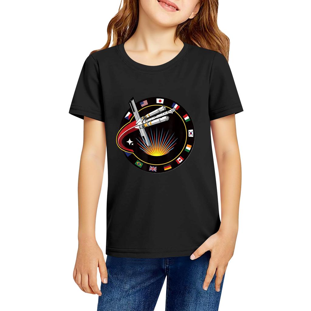 Fashionable Round Neck Short Sleeve Work Clothes Printed Tops For KID Summer Tops