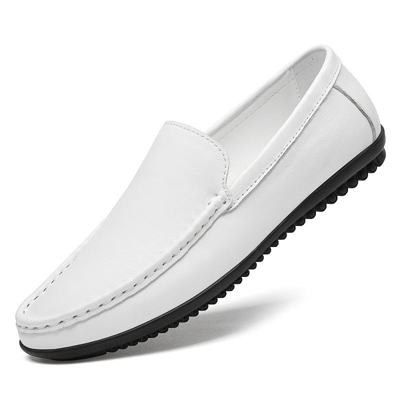 Men's round head two-layer cowhide simple men's casual single shoes sleeve Doudou shoes breathable flat heel single shoes men's shoes